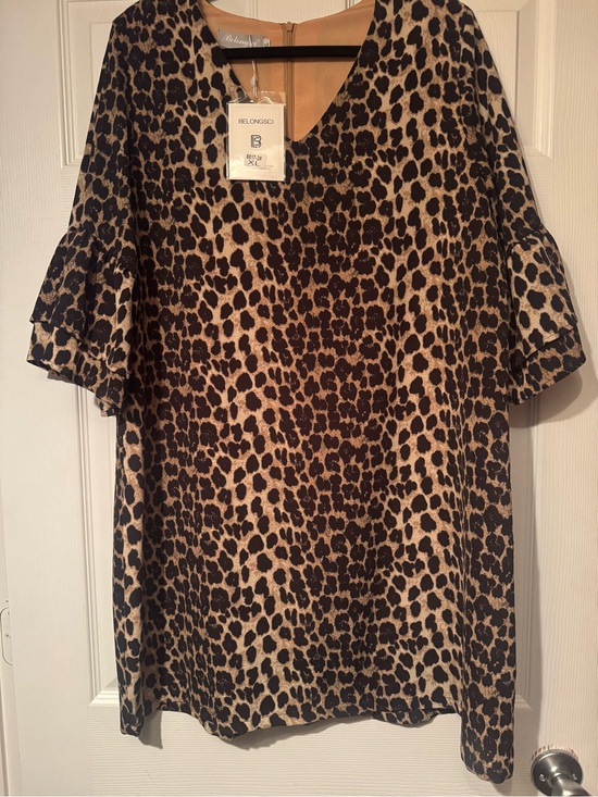 Belongsci Dresses & Skirts - NWT Belongsci Sz XL Giraffe Leopard Print Midi Dress in Tan Brown/Black